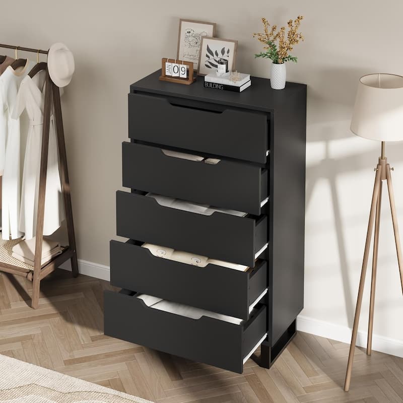 5-Drawer Dresser for Bedroom, 50" Tall Freestanding Vertical Wooden Chest Storage