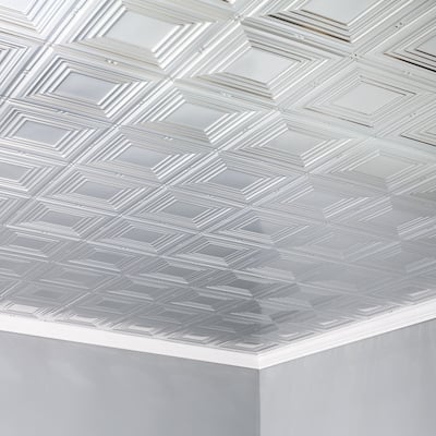 FASÄDE Portrait Decorative Vinyl 2ft x 4ft Glue Up Ceiling Panel in Brushed Aluminum (5 Pack)