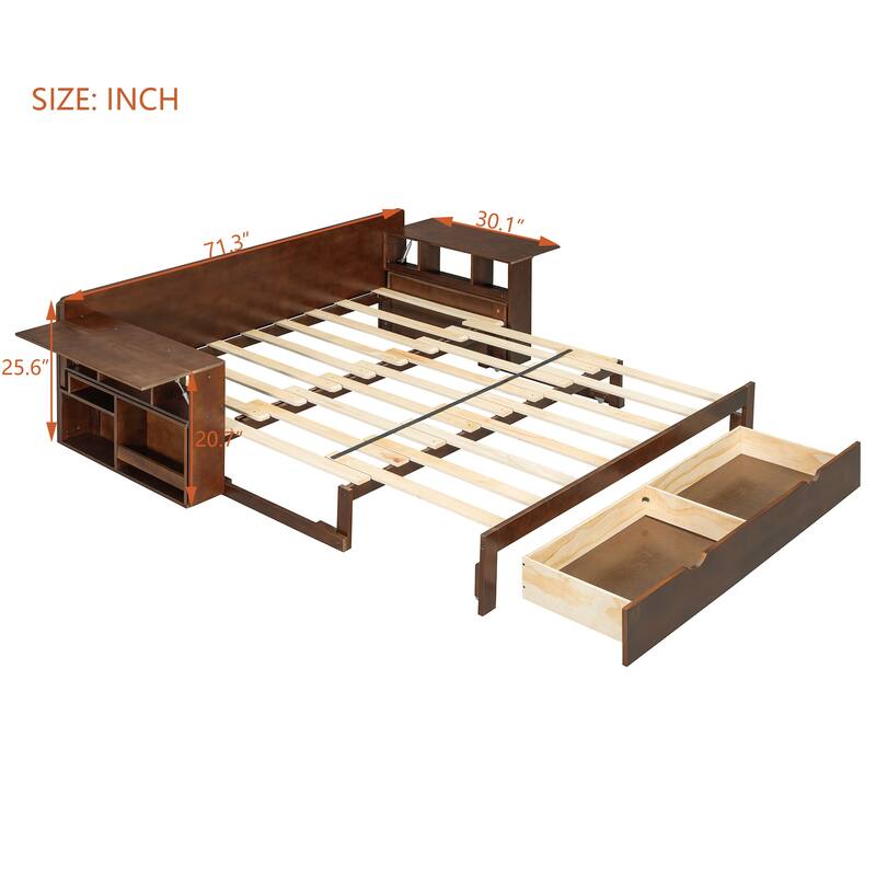 Multifunctional Sofa Bed Convertible Daybed with Removable Integrated Desk/Hydraulic Side Table/Storage Drawers for Small Spaces