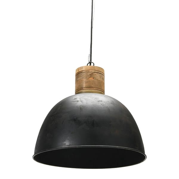 Black Metal Pendant Light with Wood Neck Matte Black Matte Black