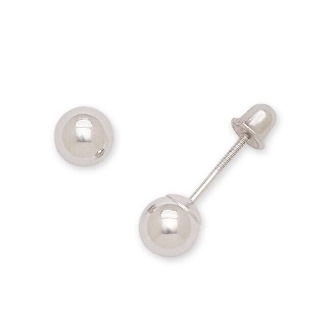 Curata 14k White Gold Polished 5 mm Ball Screw Back Stud Earrings