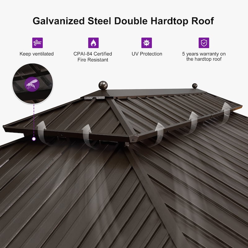 PURPLE LEAF Outdoor Gazebo Aluminum Frame Galvanized Steel Hardtop Gazebo