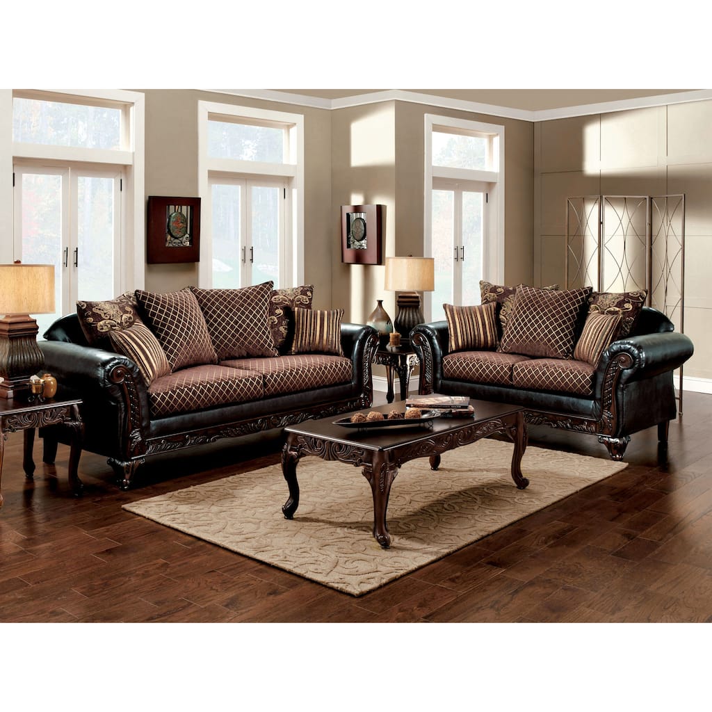Mervaus Traditional Brown Faux Leather Upholstered 2-Piece Sofa Set by Furniture of America
