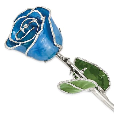 Curata Blue Lacquer Dipped Silver Trimmed Real Rose Flower