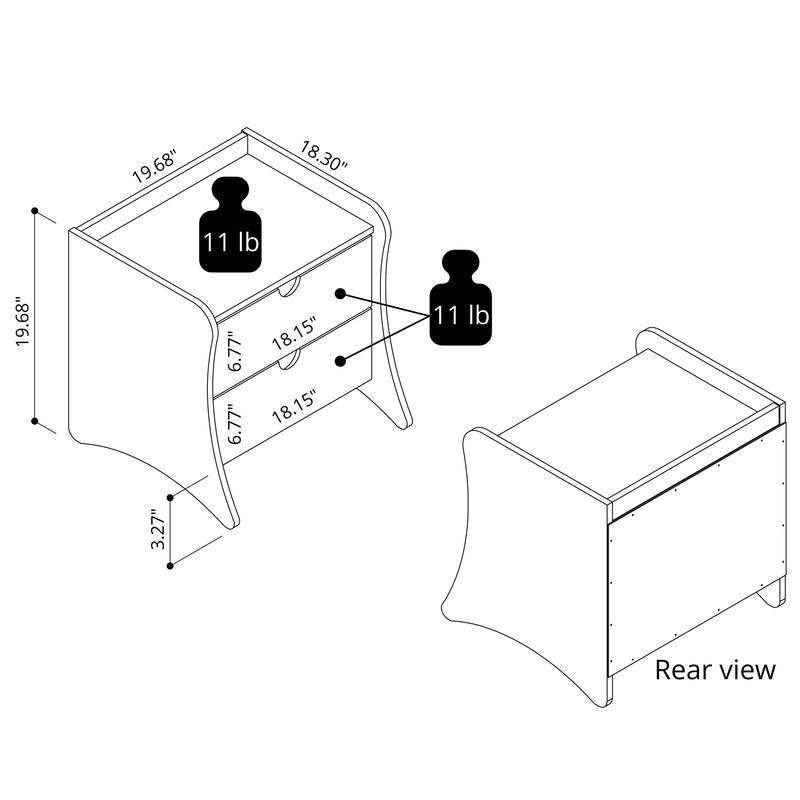 20-Inch Two-Drawer Nightstand in Charcoal Gray, Mid-Century Modern