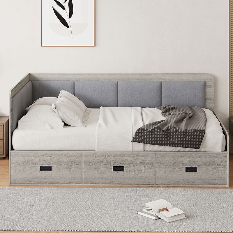 Modern Style Daybed with Three Drawers and Three Storage Compartments for Bedroom