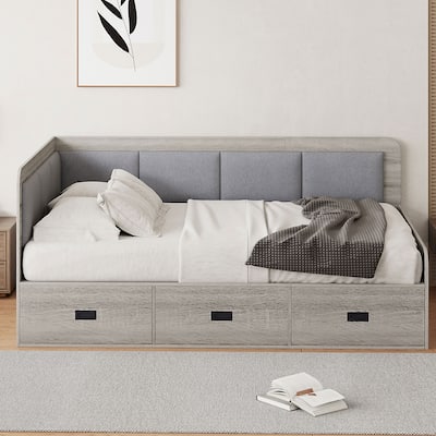 Modern Style Daybed with Three Drawers and Three Storage Compartments for Bedroom