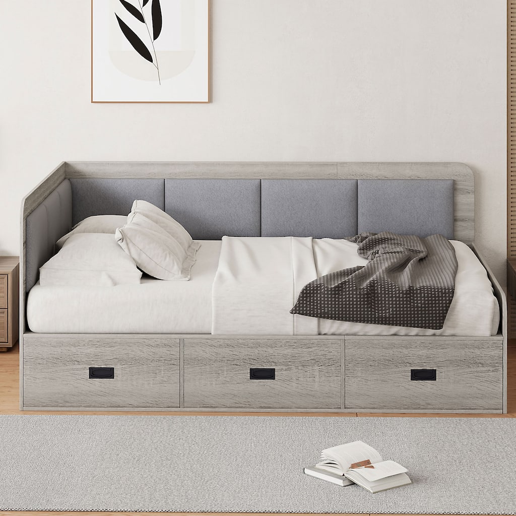 Modern Style Daybed with Three Drawers and Three Storage Compartments for Bedroom