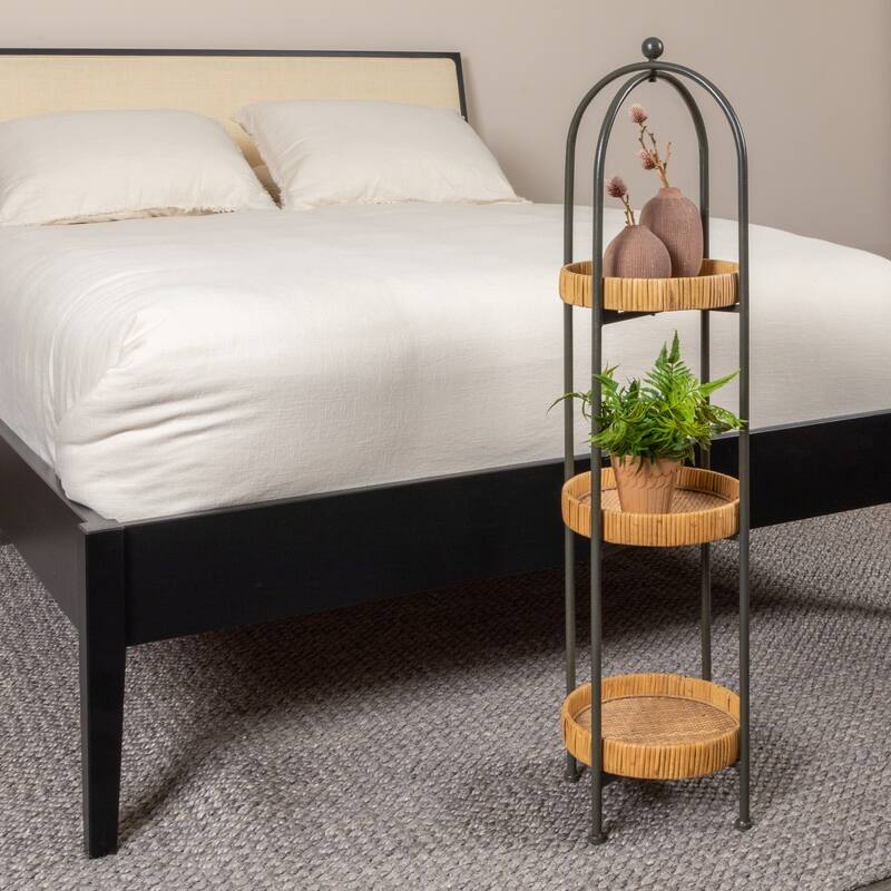 Arched Metal Plant Stand or Shelf with Removable Rattan Trays