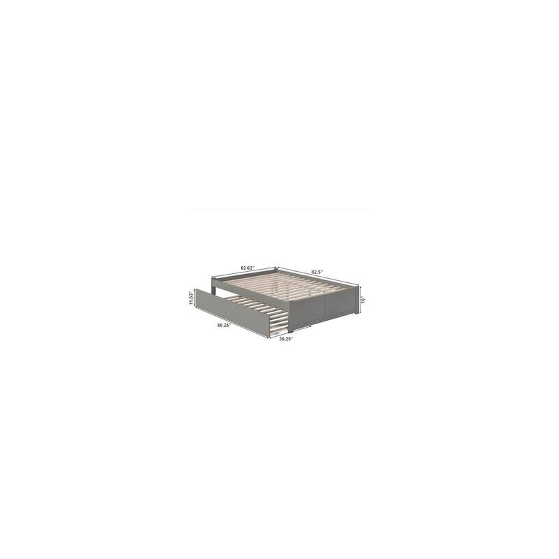 Grey Platform Bed with Trundle - Twin XL Bed Frame & Footboard - 800lb Capacity