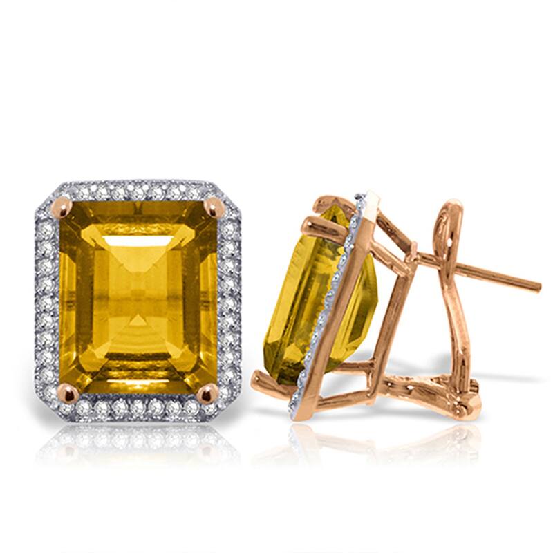 10.8 Carat 14K Solid Gold Natural Octagon Citrine Diamond Earrings - Rose