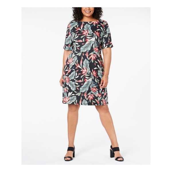 KAREN SCOTT Green Short Sleeve Above The Knee Shift Dress Size 0X