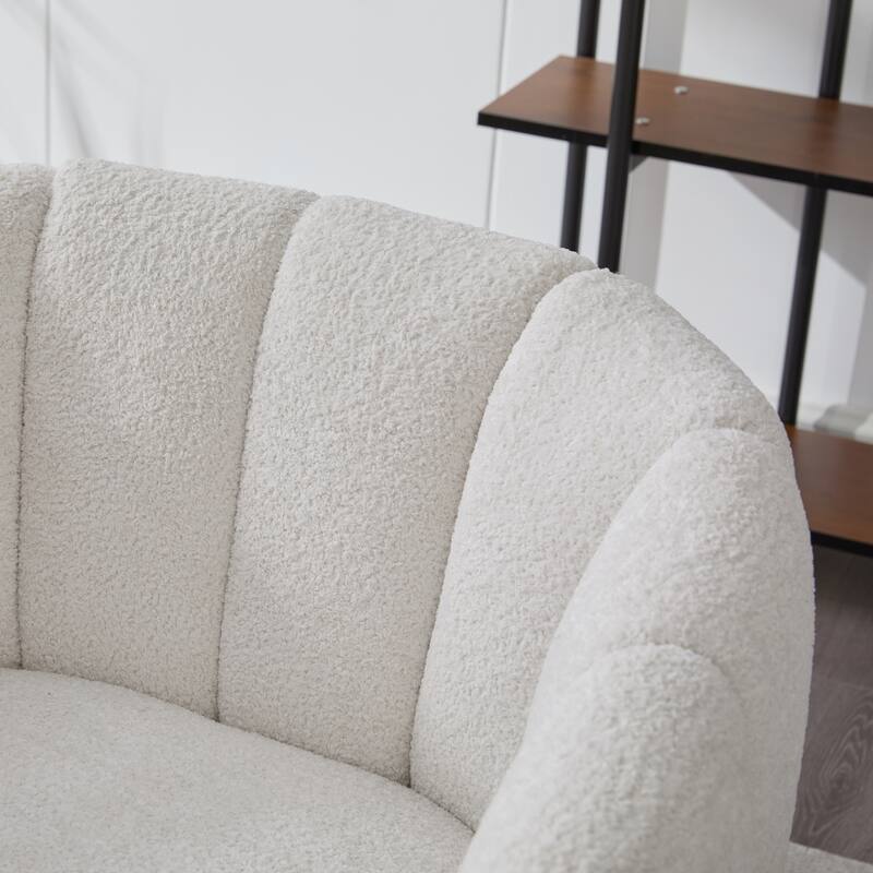29.9" Modern Upholstered Chenille Vanity Barrel Accent Chair with Metal Legs, Channel Tufted Lounge Chair