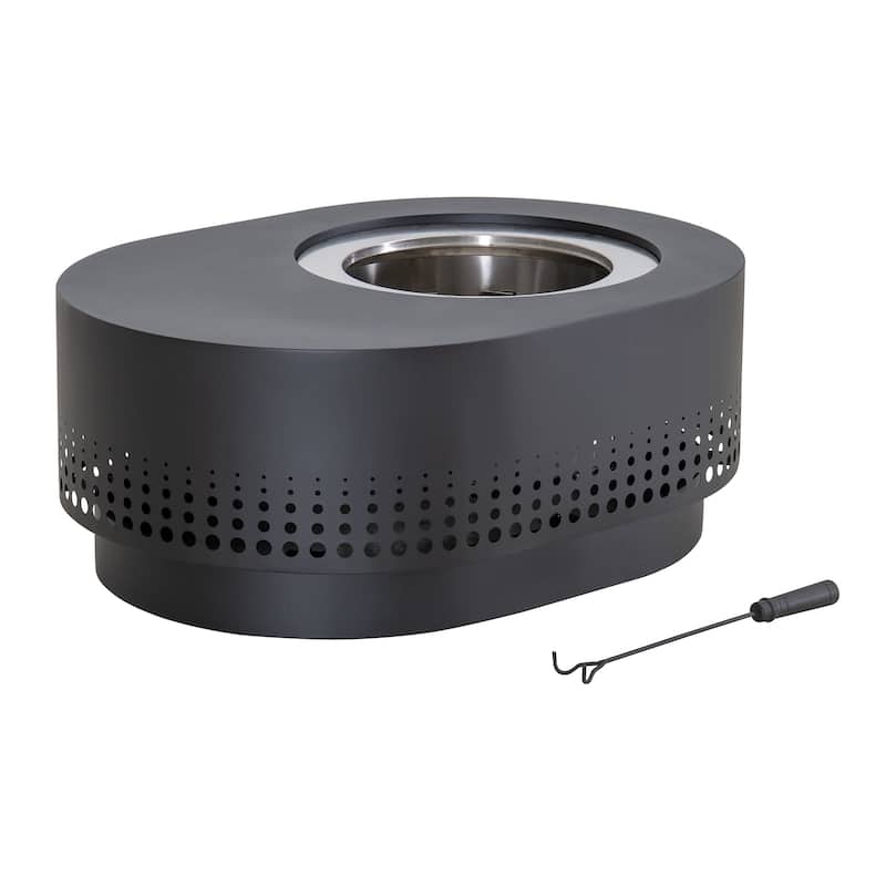 Sunjoy 38 In Outdoor Portable Wood Burning Fireplace Smokeless Fire Pit with PVC Cover and Fire Poker