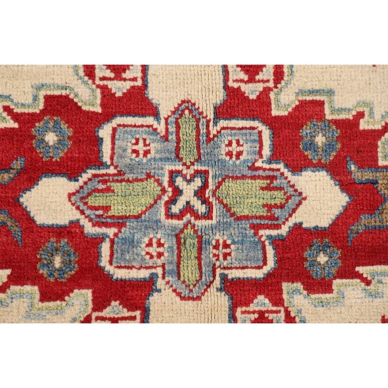 Kazak Oriental Area Rug Handmade Beige Geometric Wool Carpet - 4'0" x 6'5"