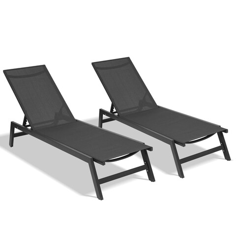 Outdoor 2-Pcs Set Chaise Lounge Chairs with five-Position Adjustable Aluminum Recliner