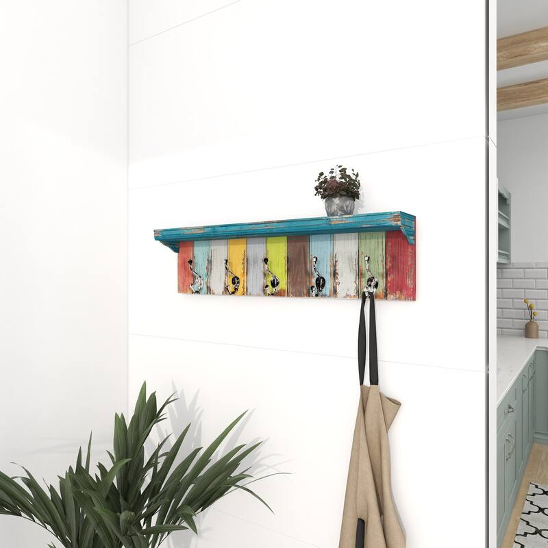 Multi Colored Wood 10 Hangers Wall Hook - 35 x 5 x 9