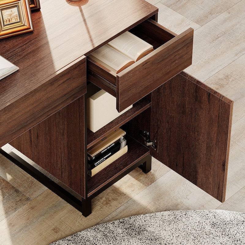 WAMPAT 59" Modern Executive Desk with Drawers, Home Office Computer Desk with Charging Station, File Drawer, Storage Cabinet.