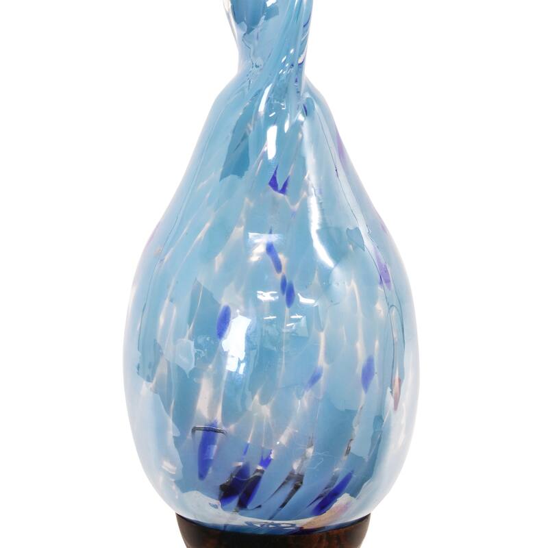 Exhart Solar Pearlized Hand Blown Glass Twisted Flame Garden Stake with Metal Finial Detail, 36 Inch