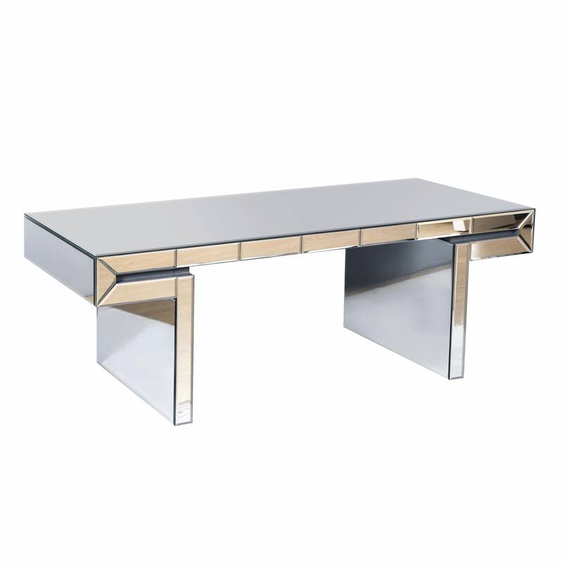 47-Inch Luxury Rectangular Mirror Coffee Table with Fluted Tempered Glass