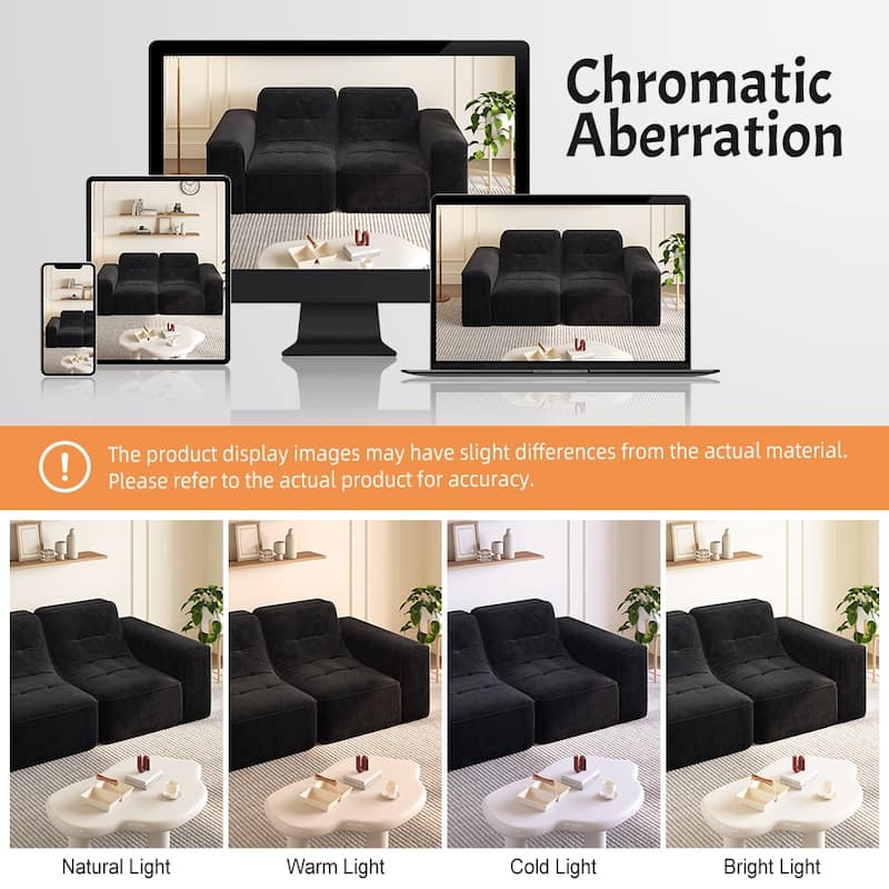 Modern Floor Sectional Sofa, 83.6" Chenille Loveseat Couch for Living Room, Tufted 2 Seater Upholstered Sofas with Deep Seat