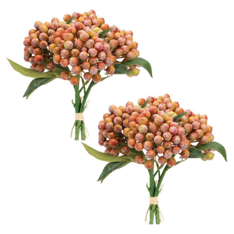 Berry Artificial Bundles - 11.75"- Orange and Pink - Set of 2