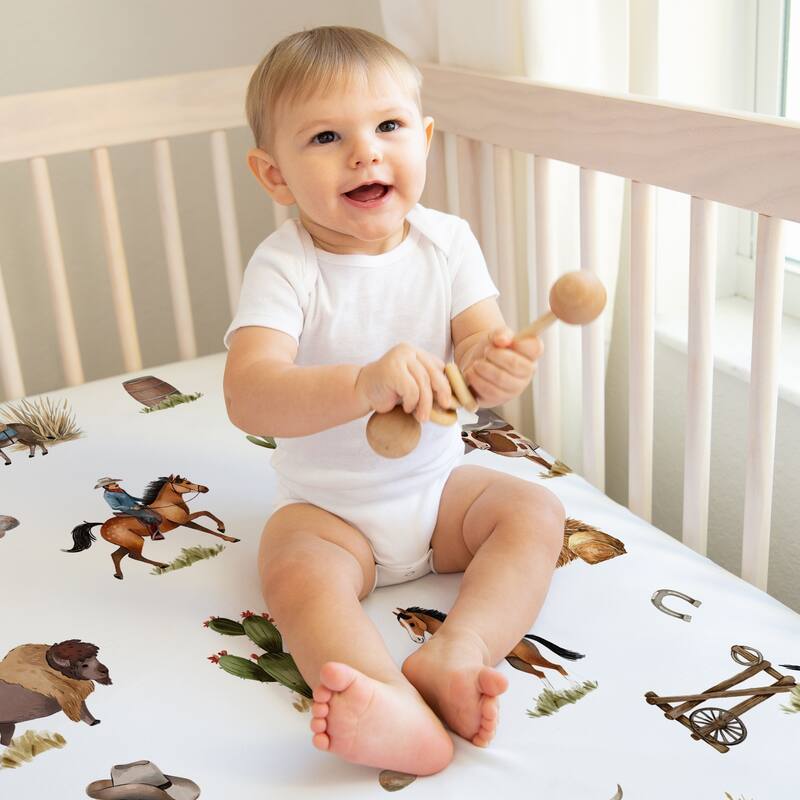 Sweet Jojo Designs Western Cowboy Boy 2 Pack Fitted Crib Sheets Cow Print and Wild West Southern Country South Horse Farm Animal