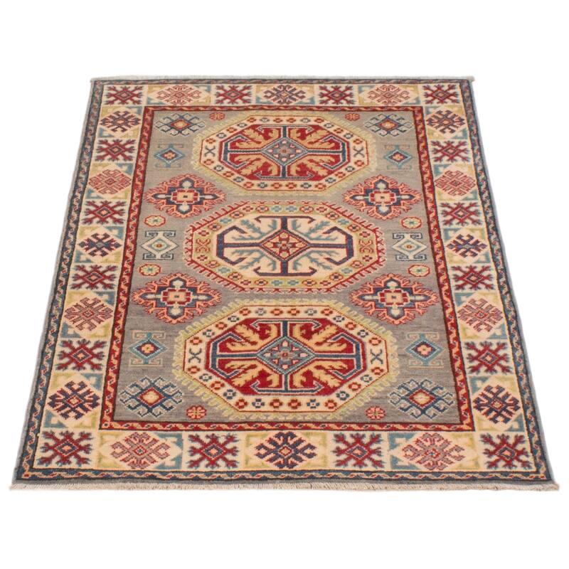 ECARPETGALLERY Hand-knotted Uzbek Ghazni Grey Wool Rug - 3'4 x 4'8