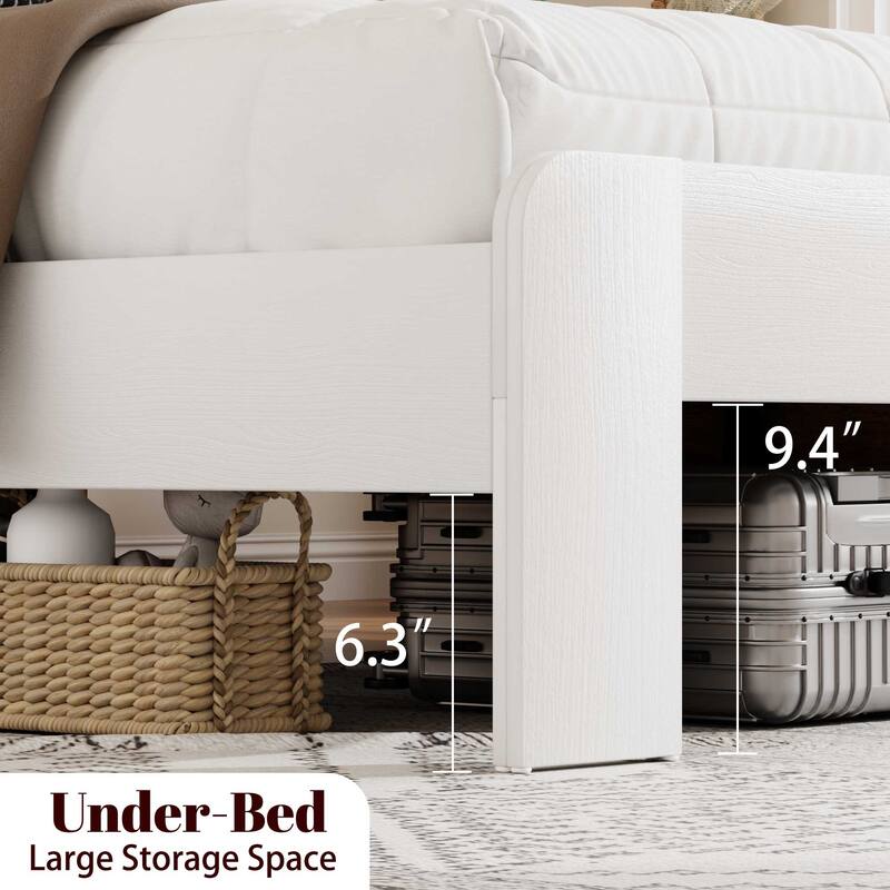 Full Bed Frame Headboard Wood Platform Noise Free White Under Bed Storage No Box Spring Easy Assembly