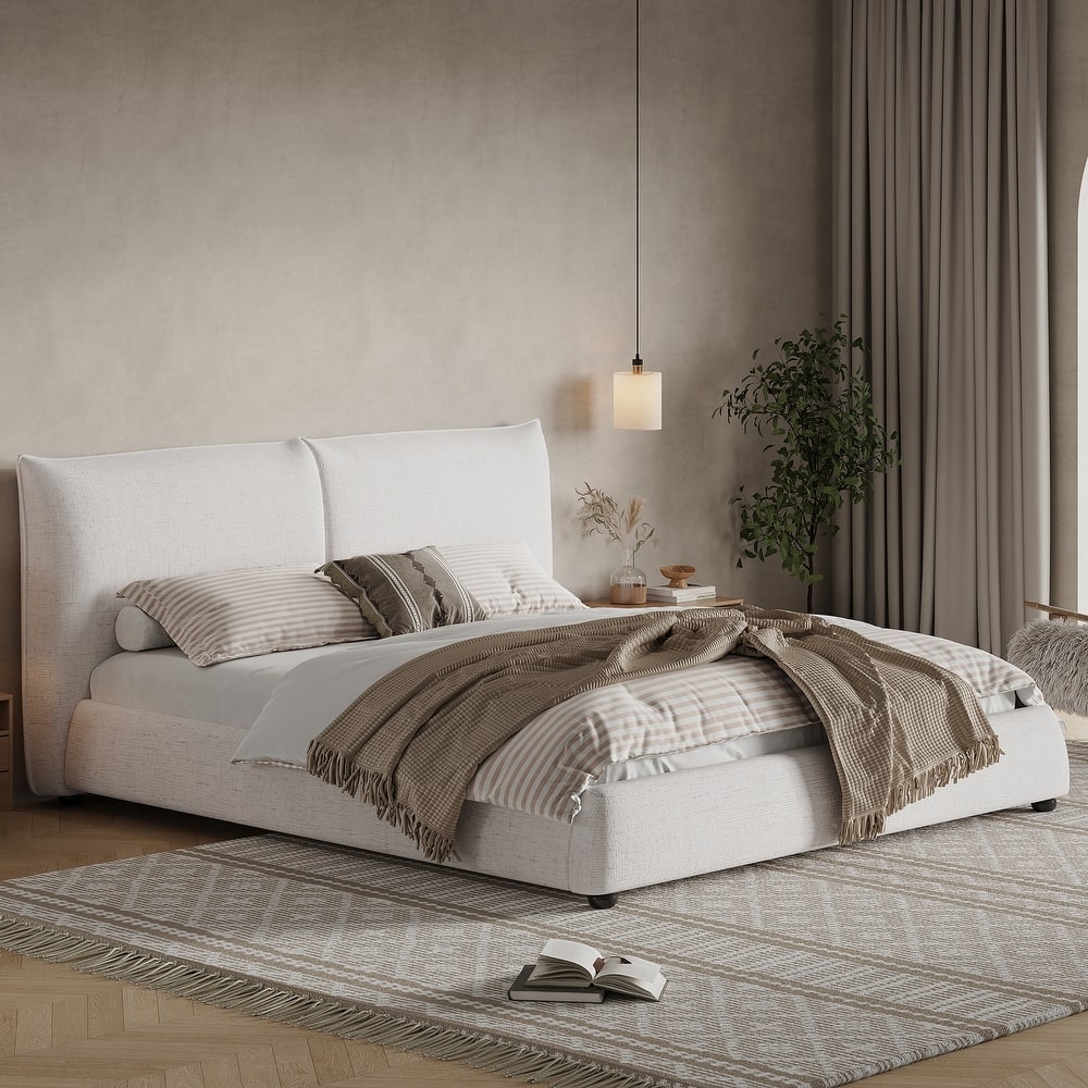 Christopher Knight Home - Naomi Modern Linen Upholstered Platform Bed with Pillow-Back Headboard