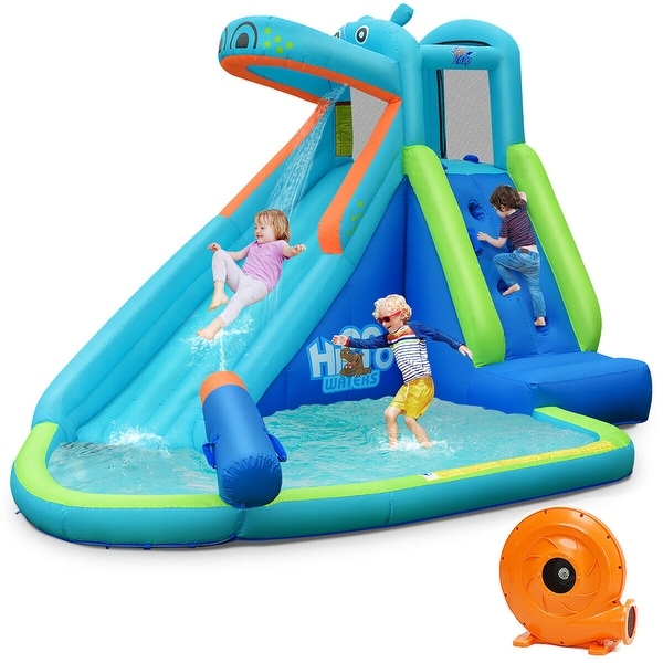 Costway Inflatable Kids Hippo Bounce House Slide Climbing Wall