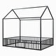 preview thumbnail 13 of 26, Cabin Style Full Size House Platform Bed,Sturdy Metal Bed with Roof,Metal Fence Around Bed with Door