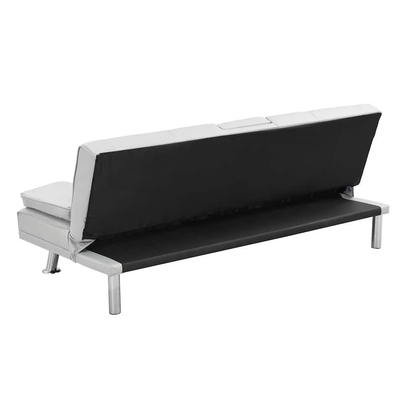 White 66.1" PVC Loveseat Sofa Bed with Wood Frame and Stainless Leg for Living Room