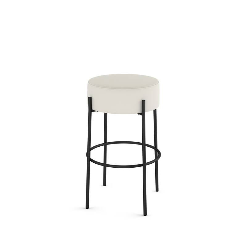 Amisco Clovis Counter and Bar Stool - Off White Faux Leather / Black Metal - Bar Height