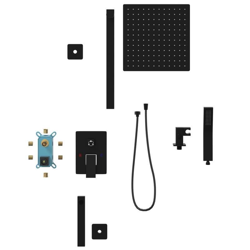 Matte Black Concealed Shower System with 9.7” Rainfall Shower Head, Handheld Shower & Tub Spout