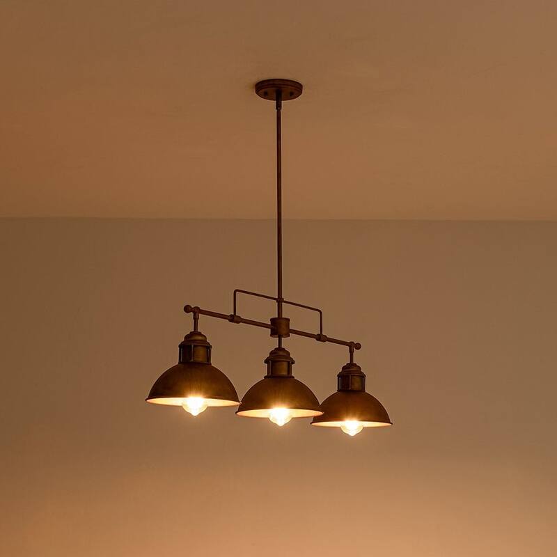 Industrial 3-Light Dome Kitchen Island Pendant - Brushed Black Grey