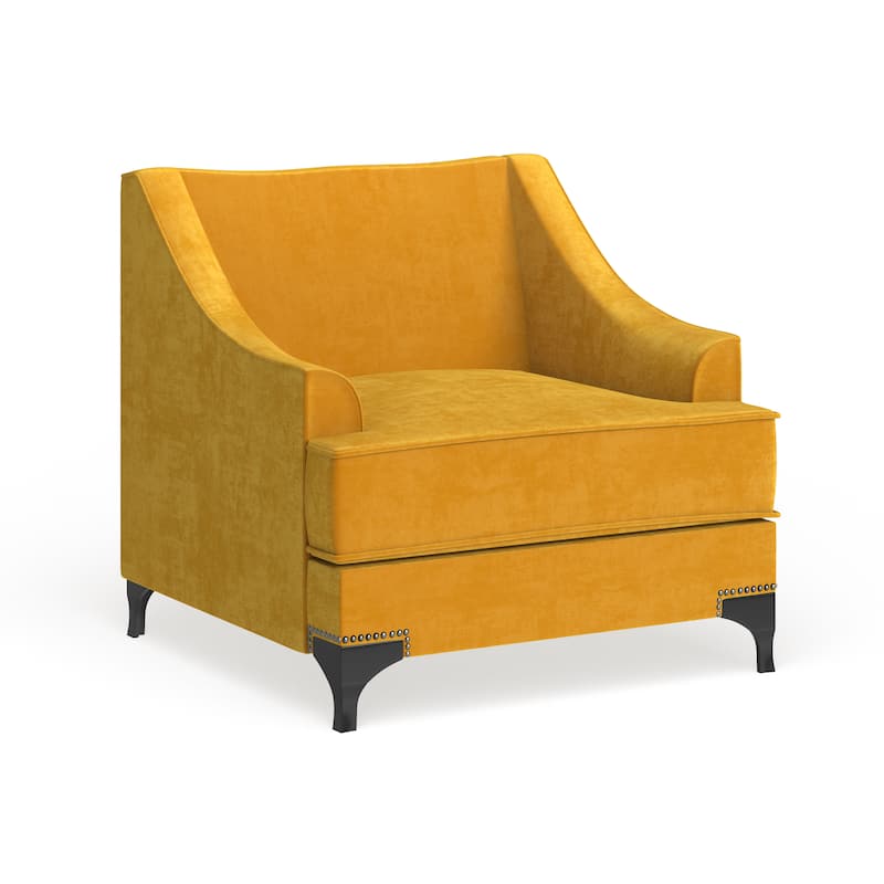 Weel Transitional Fabric Nailhead Trim Padded Accent Chair with Sloped Track Arms by Silver Orchid