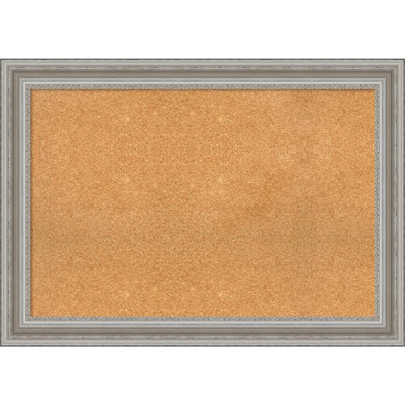 Parlor Framed Cork Bulletin Memo Board - 42-Inch x 30-Inch - Parlor Silver