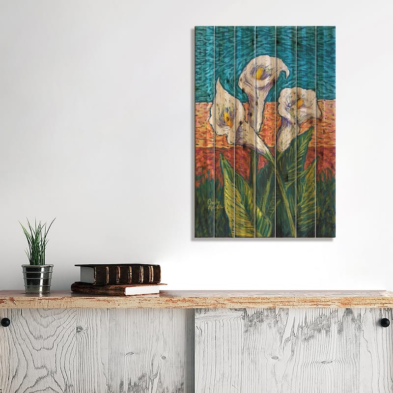 Calla Lilies in Pastel Print On Wood by Candy Mayer - Multi-Color