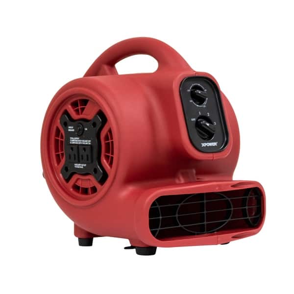 slide 2 of 7, XPOWER Air Mover, Dryer, Blower w/ Power Outlets & Timer - Red