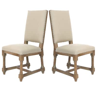Tuckahoe Traditional Oak & Linen Side Chair w/ Burlap Back