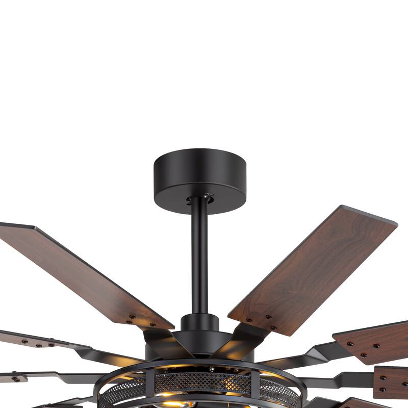 60" Reversible 10-Blade Open-Caged Metal Ceiling Fan with Light and Remote