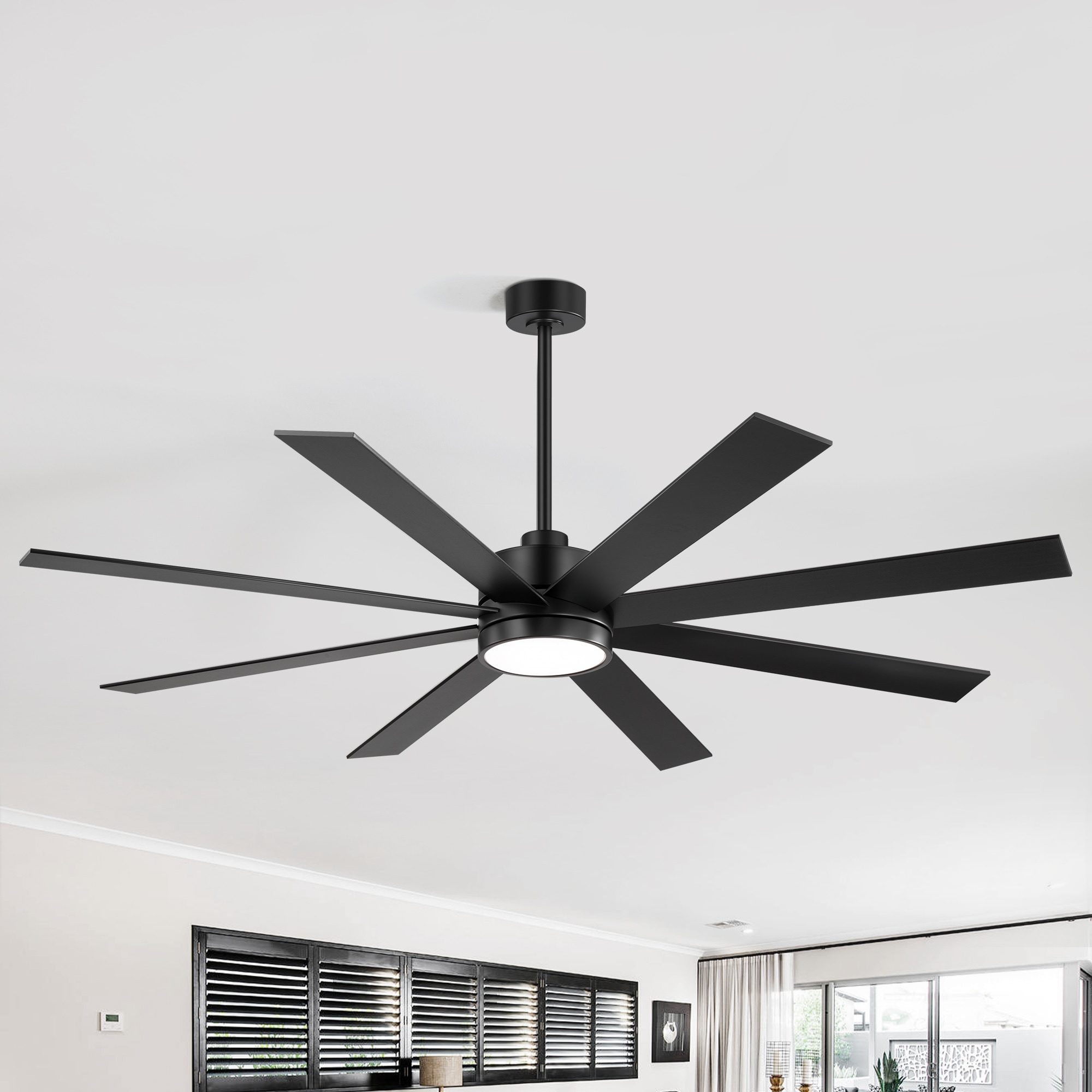 72 In Black Ceiling Fan with LED Light and Remote Control, Quiet Reversible DC Motor, 8-Blade, Modern Fan for Living Room