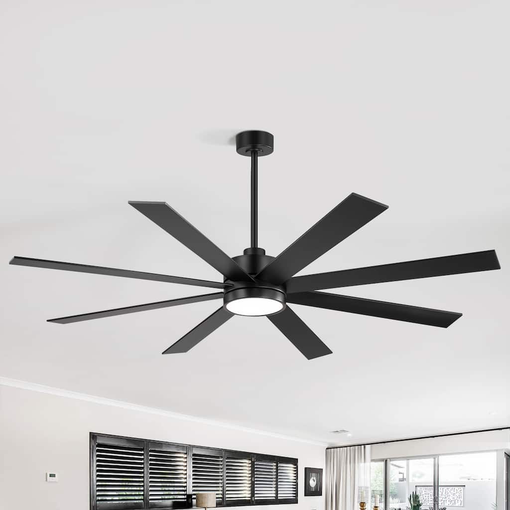 Large 72 Inch 8-Blade Integrated LED Ceiling Fan with Light Remote and Downrod