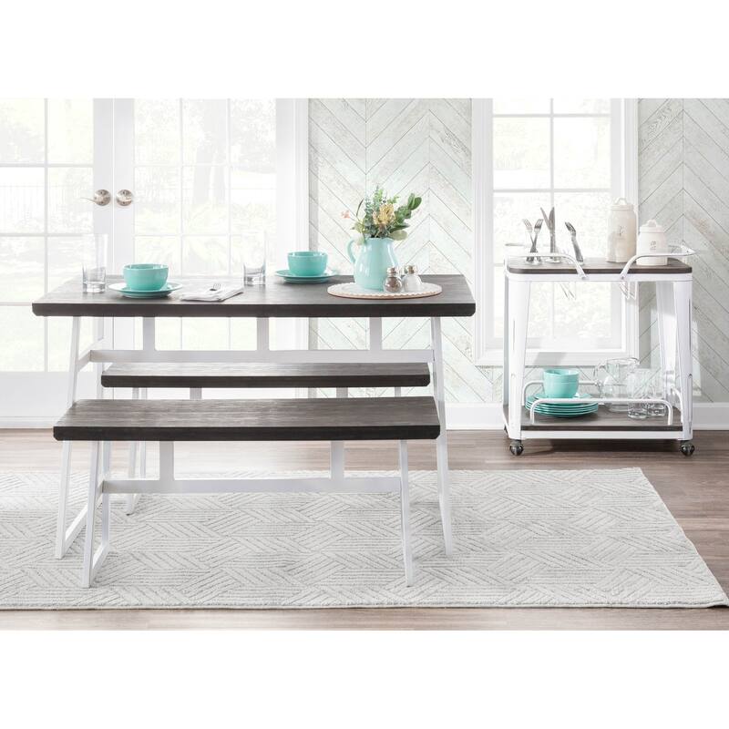 Geo Industrial Dining Table in Vintage White Metal and Espresso Wood-Pressed Grain Bamboo by LumiSource