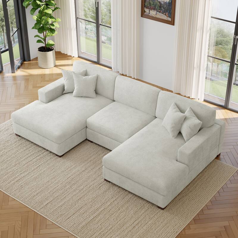 Modern Upholstered Chenille Modular Sectional Sofa with 2 Chaise