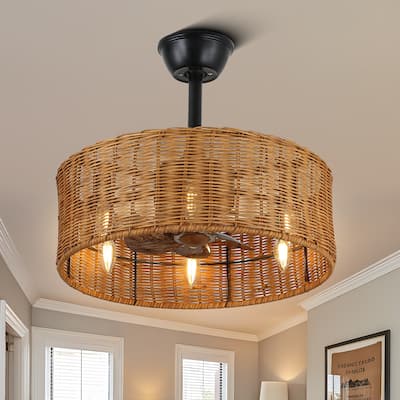 20" Oaks Aura Rattan Wicker Scandi-Style Silent 3- Speed Ceiling Fan with Lights, Zen Conception Ceiling Fan with Remote