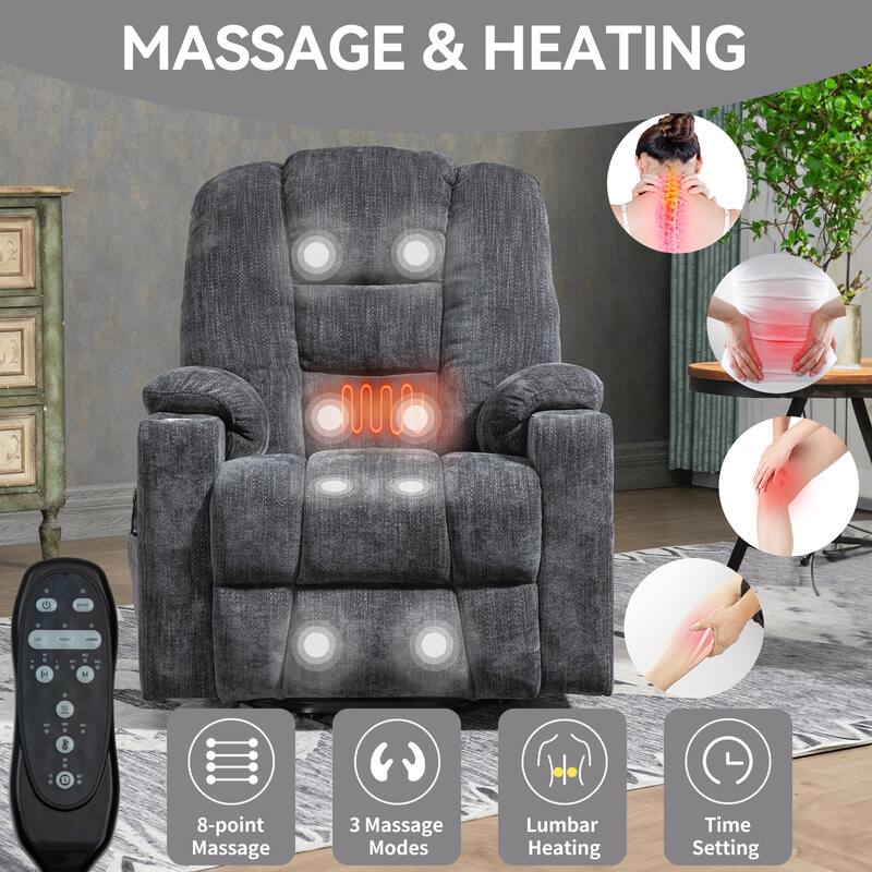 Roomfitters Oversized Power Lift Recliner, Heavy Duty Massage Chair with USB A & C Ports and Dual Cup Holders