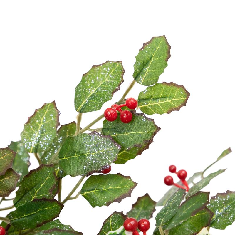 Glittered Holly and Berry Artificial Christmas Wreath - 24" - Unlit