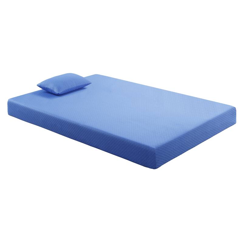 Breathable Fabric Mattress and Pillow Set, Gel-Infused Memory Foam Mattress in a Box - Blue - Full
